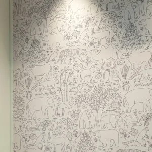 Large Scale Nursery Wallpaper Mural Monochrome Safari Animal Feature Wall Decor for Kindergarten Eco Friendly Material