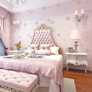 Light Green 3D Dandelion Feather Wallpaper Bedroom Living Room Girl Room Warm Country Rustic Style Purple pink Wallpaper