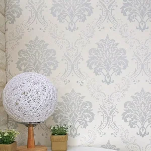 Light Grey Damask Peel and Stick Wallpaper Waterproof Removable PVC Wall Covering Sticker for Living Room Home Decor