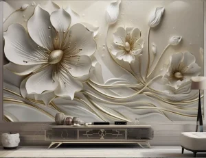 Light Luxury 3D Mural Wallpaper Embossed Jewelry Flower TV Sofa Background Wall Decor