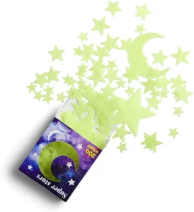 Light up Fluorescent Stars and Moon Room Stickers for Kids Decorative Luminous Wallpaper Stickers for Bedroom Playroom Ceiling