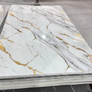 Lightweight PVC UV Marble Sheet Wall Panels For Advertising Use 2-5mm Thickness Fireproof & Waterproof Cutting Service Available