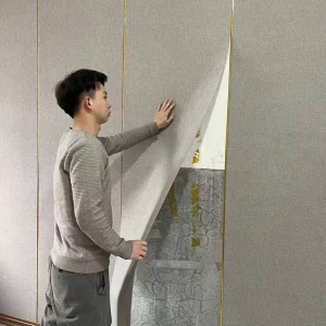 Linen Fabric Wall Panels 4mm Sound Absorption Fabric Wallpaper Self Adhesive