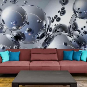 Liquid Metal Ball 3D Wall Paper Peel and Stick Wallpaper Mural Modern