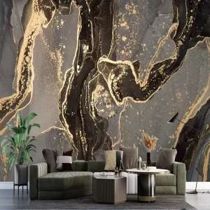 Living Room Black Gold Wallpaper Marble Pattern Ink Technology Bedroom Mural