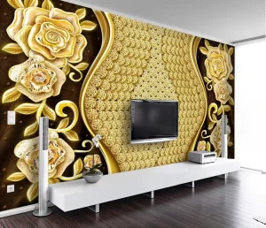 Luxury 3D Embossed Golden Rose Floral Wallpaper Water Resistant Silk Wall Panels for Living Room Bedroom Dining Hotel Decor