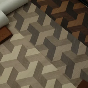 Luxury 3D Geometric Natural Wood Veneer Wallpaper Handmade Marquetry Wallcovering for High end Interior