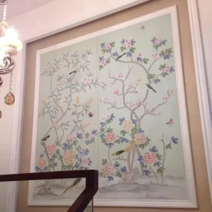 Luxury Chinese Style Hand painted Flowers and Birds Silk Wallpaper Hotel with Backdrop