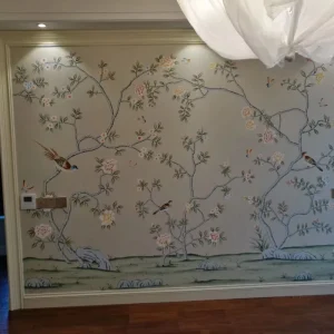 Luxury Chinese Wind Silk Hand painted Flowers and Birds Mural Hotel Wall Decoration