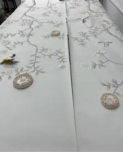 Luxury Chinoiserie Silk Hand-painted Wallpaper 3D Flower Birds Wallpaper