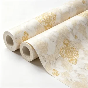 Luxury Gold Damask Wallpaper with Marble Background Waterproof PVC Self Adhesive Wall Paper for India Pakistan Market