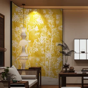 Luxury Gold Leaf Chinoiserie Wallpaper Mural Flower & Bamboo Bird Pattern Wall Paper for Tea Room Study Hotel Lobby