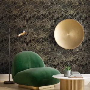 Luxury Gold Leaf Design Non woven Wallpaper Rolls Black and Gold Wallpapers