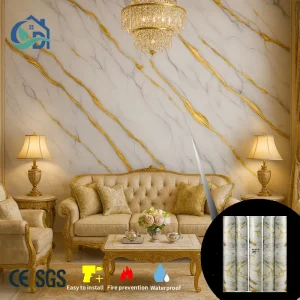Luxury Gold Marble Wallpaper Roll Self Adhesive Faux Marble Wall Sticker for Living Room Bedroom Hotel Decor