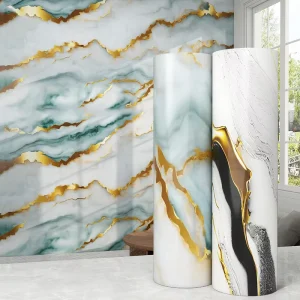 Luxury Gold Marble Wallpaper Self Adhesive Waterproof PVC Wall Sticker for Bathroom Decor