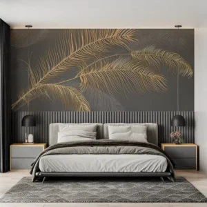 Luxury Gold Palm Leaf Peel and Stick Wallpaper Mural Custom Size Botanical Wall Decor for Living Room Bedroom Removable