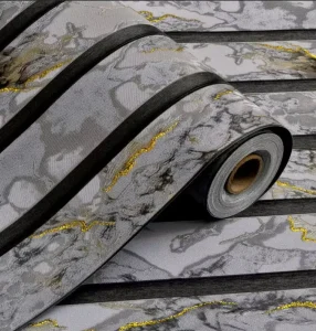 Luxury Grey Marble with Gold Vein Vertical Striped Self Adhesive Peel and Stick Wallpaper Wall Covering