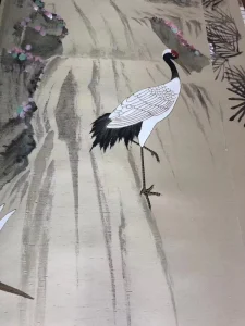 Luxury Hand Stitched Flying Crane Silk Wallcovering for Hotel Lobby