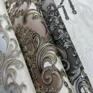 Luxury Hotel Lobby Wallpaper Custom 3D Textured Wallcovering Design Metallic European Style 1.06m Damask Glitter Wallpaper