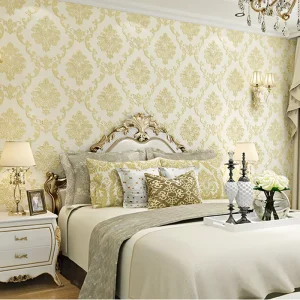 Luxury Non Woven Damask Wallpaper with 3D European Emboss for Hotel Household Use Moisture Proof