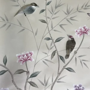 Luxury Papier Peint Real Silk Handpainted magnolia Flower Chinoiserie Wallpaper for for Living Room