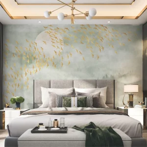 Luxury Silk Effect Bird Pattern Embroidery Wallpaper Metallic Thread Home Wall Decor for High End Hotel Lobby Villa Living Room