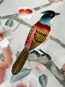 Luxury Silk Embroidery Wall Decor Chinese Bird & Flower Design Moisture-Proof & Wrinkle-Resistant Textured Bedroom Wallpaper