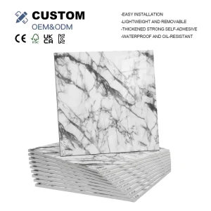 Luxury Thick Glossy Waterproof Self-Adhesive Wallpaper Wear-Resistant Marble Pattern Tile Sticker Wall Paper for Home Apartment