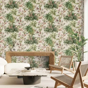 Luxury Tropical Textured Fireproof Waterproof PVC 3D Floral Tree Decorative Wall Paper for Living Room & Hotel Home Walls