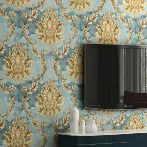 Luxury Vinyl PVC Wallpaper Hotel Home Entertainment Damask 3D European Embossed Self-Adhesive Easy Install Moisture-Proof