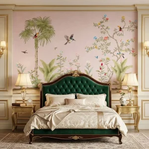 Luxury Wallpaper Non woven Muted Pink Palm Floral Blossom Pattern Wallpaper for High end Villa Restaurant Hotel Interior Project