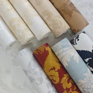 Luxury and Atmospheric Damascus PVC Wallpaper Waterproof Vinyl Damask Wall Paper 3D Home Fine Carving Craftsmanship White