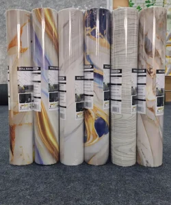 MOI 3D Gold/Silver Gilding Glossy Marble Foam Rolls Vinyl Adhesive Marble Wall Stickers Covering for Home Decor