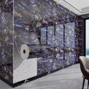 Marble Sticker Peel and Stick Wallpaper Wall Mural Sticker Blue Gold Wall Panel Interior for Home Decor