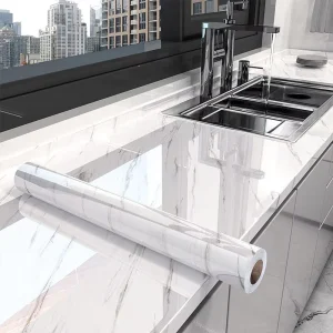 Marble Sticker Wallpaper Self Adhesive Kitchen Sticker Thicken PVC Wall Stick Paper White and Sticker for Home Kitchen Bathroom