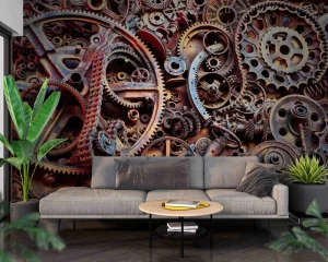Mechanical Wallpaper Peel and Stick Waterproof Modern Design for Sofa and TV Background Walls