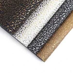 Metallic 0.5 mm Embossed Floral Pattern Faux Synthetic PVC Leather Upholstery Fabric for Upholstery Wallpaper Box Desk