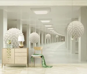 Minimalist Geometric Sphere Non woven Wall Paper White Modern Art Mural for Interior Decorative Wallpaper