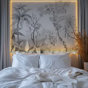 Minimalist Gray and White Tropical Foliage Self Adhesive Mural Custom Sketch Style Wallpaper Modern Home Interior Easy Install