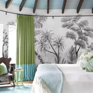Minimalist Gray and White Tropical PVC Mural Custom Sketch Style Foliage Print Wallpaper for Modern Home Interiors Easy Install