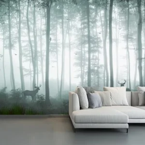 Misty Dark Forest Custom Mural Waterproof Paper Wall Decor Wallpaper for Bedroom Exterior Use