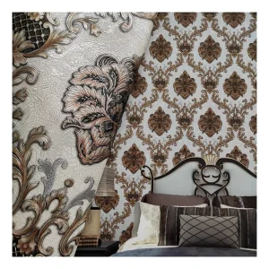 Modern 106 Damask Flower 3D Wallpaper Waterproof Paper Fireproof for Hotel Wall Application