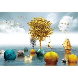 Modern 3D 8D Waterproof Sofa Wall Background Fabric Eco Friendly Living Room Landscape Painting for Walls
