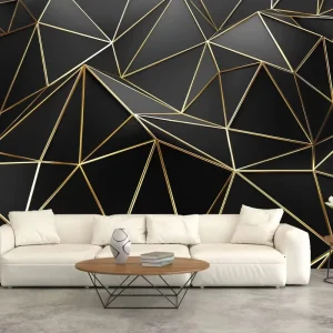 Modern 3D Abstract Geometric Wallpaper Black Gold PVC Wall Mural for Bedroom Living Room TV Background Wall Easy Peel