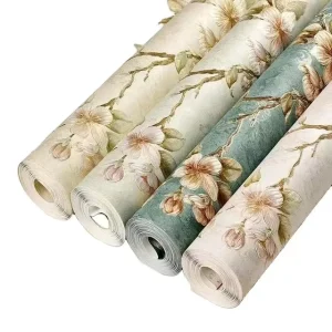 Modern 3D Embossed Non Woven Print Flowers Self Adhesive Wallcovering Custom PVC Wallpaper