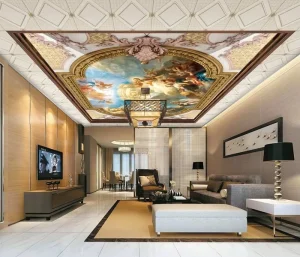 Modern 3D European Style Fireproof Waterproof Animal Print Ceiling Oil Painting Wall Fabric for Bedroom Hall Bathroom Hotel