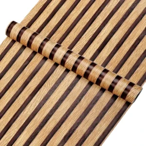Modern 3D Geometric Wood Stripes Self Adhesive PVC Wallpaper Waterproof Smoke Proof for Bathroom Bedroom Living Room Apartment