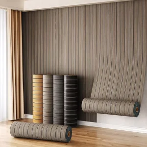 Modern 3D Grille PVC Foam Self Adhesive Wall Stickers Waterproof PVC Wallpaper Sticker Wood Grille Wall Decor