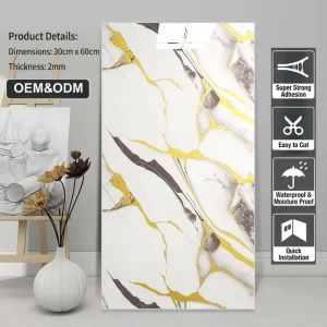 Modern 3D Marble PVC Wall Panel Peel Stick Waterproof Moisture Proof Mould Proof Oil Proof Bathroom Bedroom Living Room Hotel