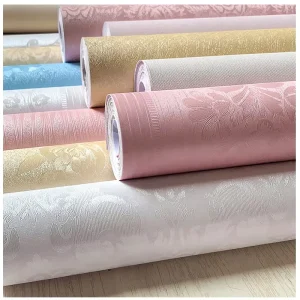 Modern 3D PVC Floral Flower Designs Embossed Pink White Wallpaper Sticker for Girls’ Bedroom Living Room Waterproof Dining